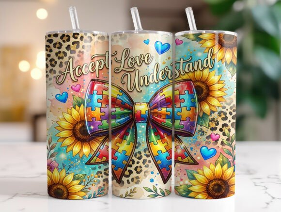 Autism Awareness Puzzle Bow Tumbler Wrap