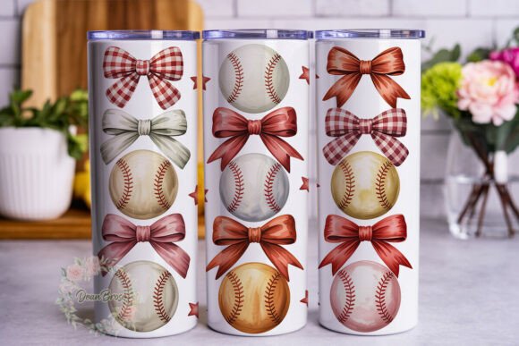 Baseball Bows 20oz Tumbler Wrap Graphics
