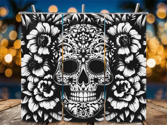 Black Floral Sugar Skull Laser Tumbler: Graphics for Crafts