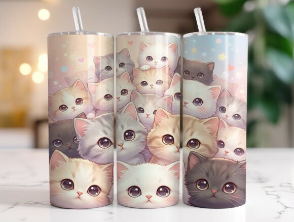 Black White Kawaii Cat Tumbler Wrap Graphics Review