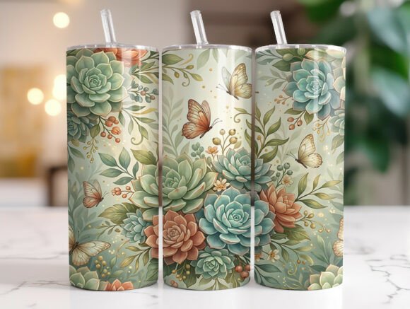 Boho Succulents and Butterflies Tumbler Graphics