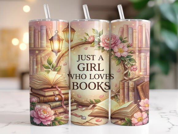 Book Lover Floral Library Tumbler Wrap