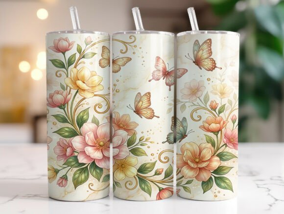Butterfly Floral 20oz Tumbler Wrap PNG