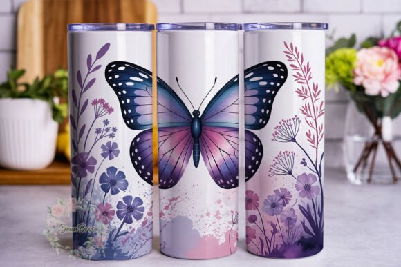 Butterfly Floral Watercolor Tumbler Graphics