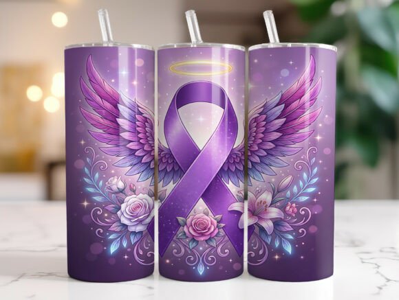 Cancer Awareness Purple Ribbon Tumbler