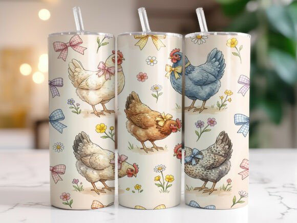 Chicken Farm Bow Pattern Tumbler Wrap Graphics