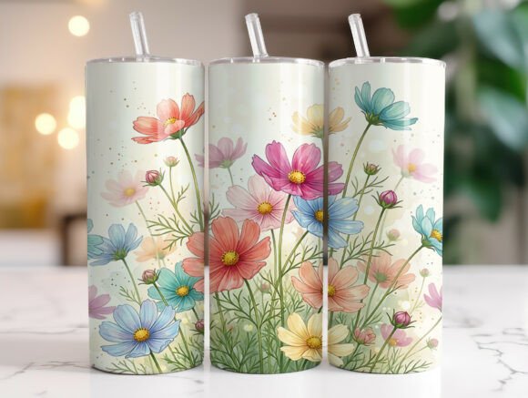 Colorful Cosmos Wildflower Tumbler Wraps Graphics