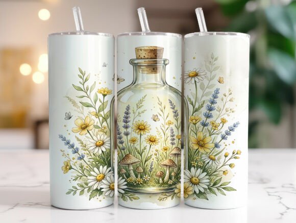 Cottagecore Fairy Garden Bottle Tumbler Graphics