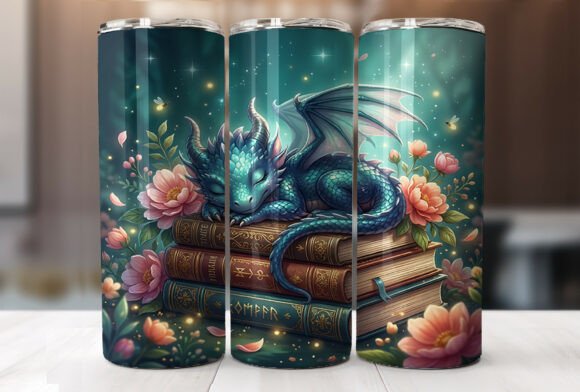Cute Baby Dragon Books Flowers Tumbler Graphics