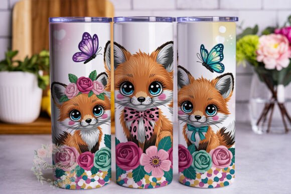 Cute Baby Fox Glitter Tumbler Wrap PNG