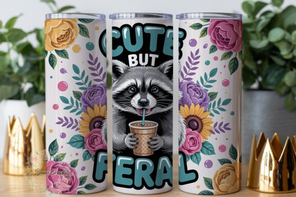 Cute but Feral Raccoon Tumbler Wraps Graphics