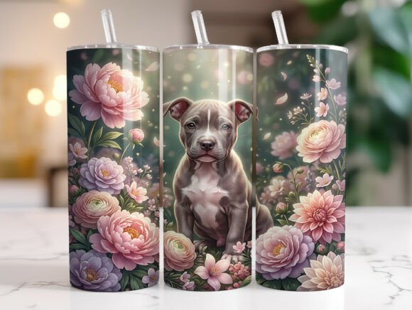 Cute Pitbull Puppy Blossom Tumbler Wrap: Graphics & Tumbler Wraps