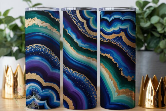 Deep Blue Gold Agate 20oz Tumbler Wrap Graphics