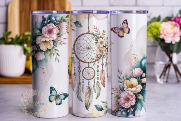 Dreamy Boho Floral Butterfly Tumbler Graphics
