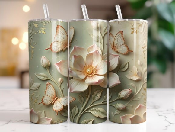 Elegant Vintage Butterfly Flower Tumbler Graphics