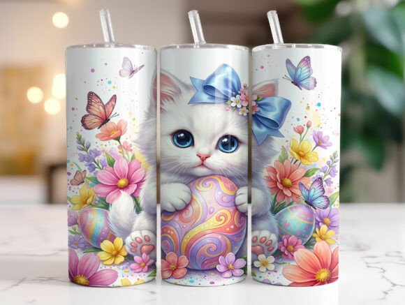 Floral Easter Cat 20oz Tumbler Wrap PNG