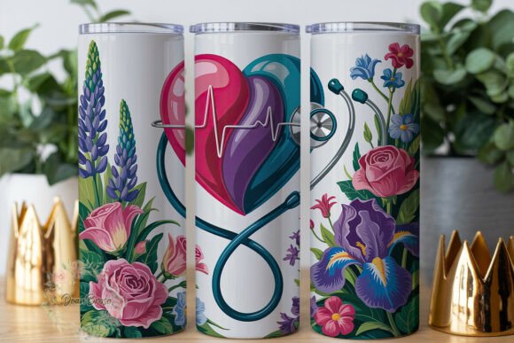 Floral Heart Stethoscope Tumbler Wraps & Graphics
