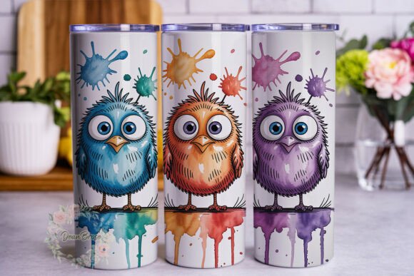 Funny Watercolor Birds 20oz Tumbler Wrap Graphics