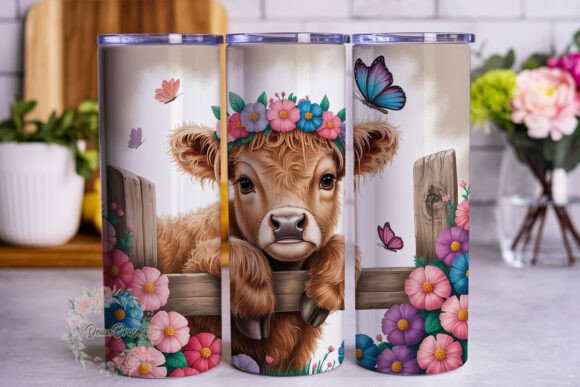Highland Calf Floral 20oz Tumbler Wrap Graphics