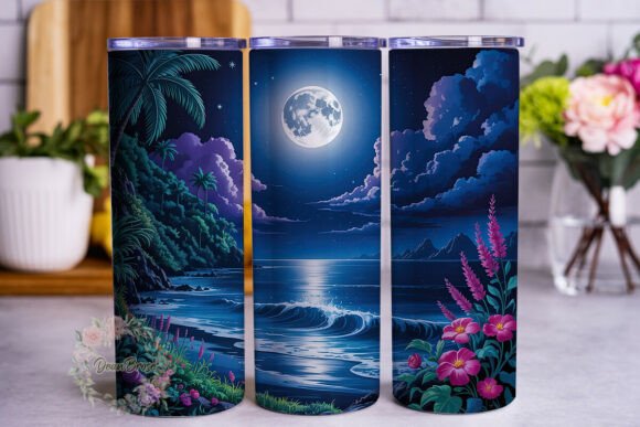 Moonlit Tropical Beach 20oz Tumbler Wrap Graphics Review
