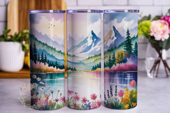 Mountain Lake Valley 20oz Tumbler Wrap Graphics