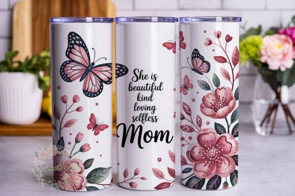 Pink Butterfly Floral Mom 20oz Tumbler Graphics