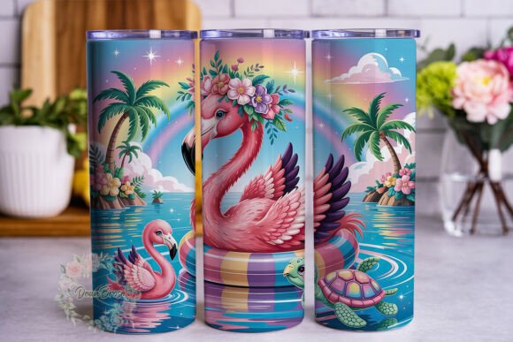 Pink Flamingo Tropical Island Tumbler Graphics
