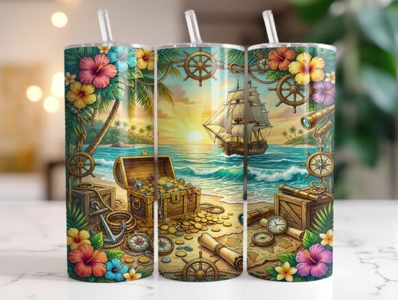 Pirate Treasure Island Ship Tumbler Wrap: Graphics for Sellers