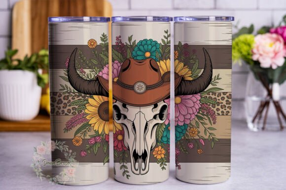 Rustic Boho Skull Sunflowers Tumbler Graphics