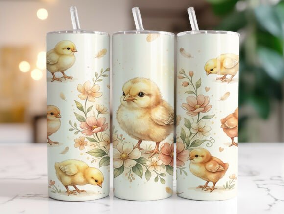 Spring Baby Chick Floral 20oz Tumbler Graphics