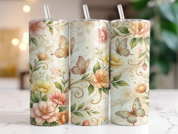 Spring Butterfly Blossom Floral Tumbler Graphics