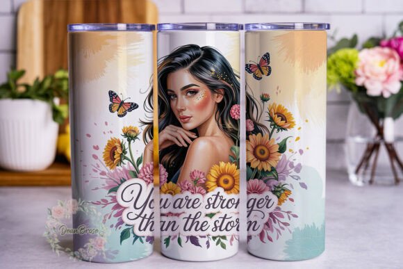 Stronger Than Storm Floral Tumbler Wrap Graphics