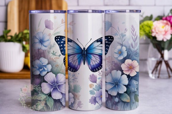 Watercolor Butterfly Floral Tumbler Wrap