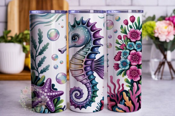 Whimsical Seahorse Floral 20oz Tumbler Graphics