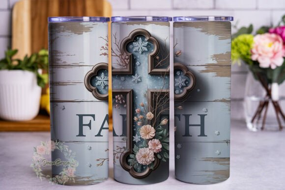 Winter Floral Cross 20oz Tumbler Wrap Graphics